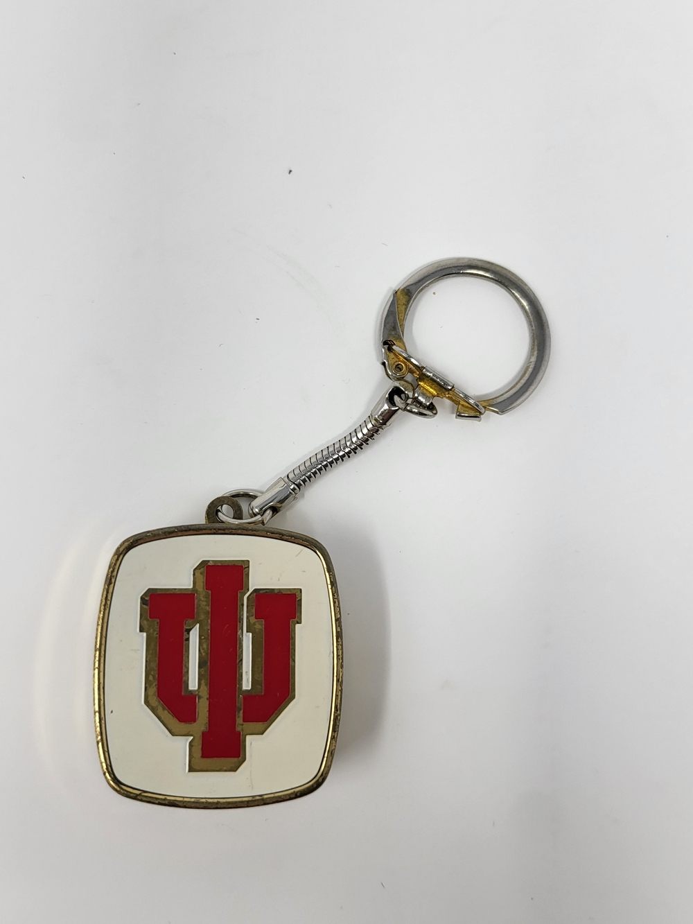 NCAA Red and White IU Logo Keychain with Gold Trim